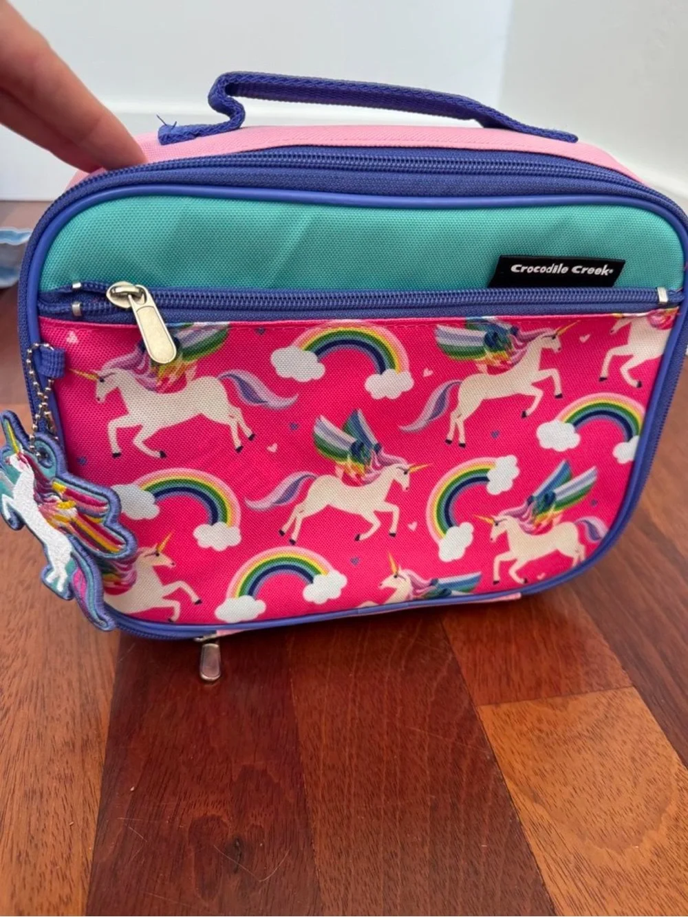 Crocodile Creek Pink Unicorn Kids Lunch Bag with Rainbows